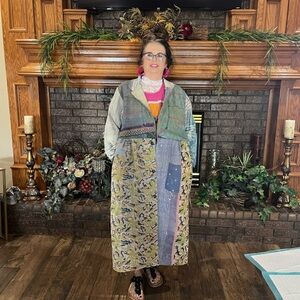 NEW- Jaded Gypsy Boho Kantha Patchwork Long Coat - Multi Color